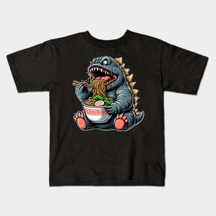 Cute Godzilla eating Ramen Kids T-Shirt